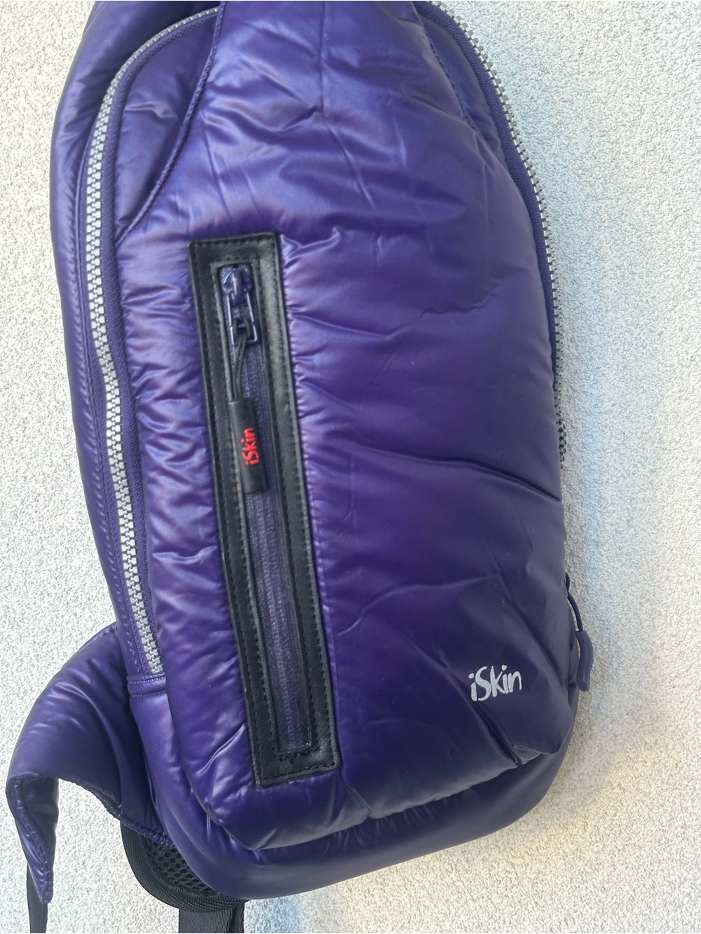 iSkin Purple Puffer Sling Bag Crossbody Backpack Padded Tablet Sleeve - Picture 2 of 5